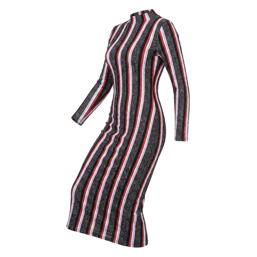 Bold Striped Polyester Metallic Stretch Rib Knit Fabric rendered