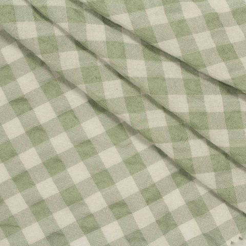 Light Green Check Seersucker, Cotton-Poly