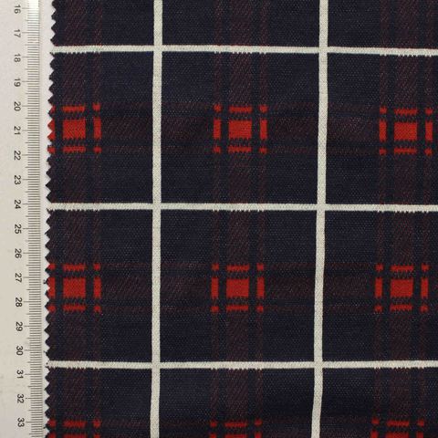 Navy Plaid Jacquard, Poly-Viscose