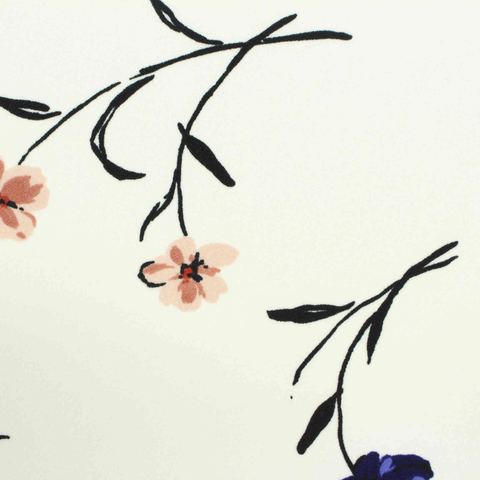 Fine Floral Polyester Stretch Linen-Look Fabric