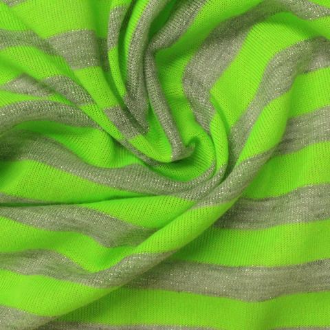 Neon Green Horizontal-Stripe Knit, Poly-Metallic