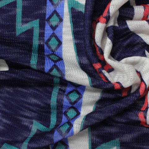 Printed Slub Polyester Stretch Knit Fabric