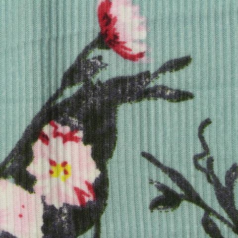 Pink Flowers Rib Knit, Polyester