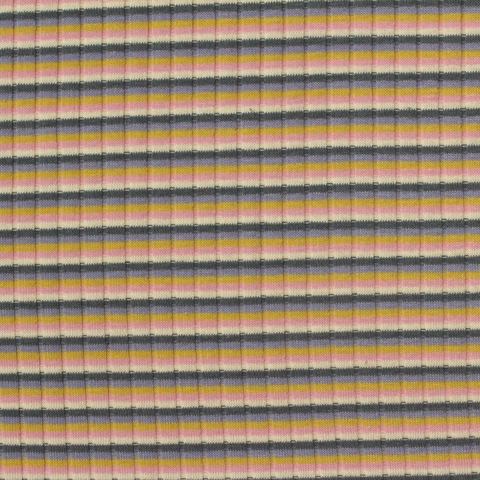 Fine Striped Polyester Cotton Blend Stretch Rib Knit Fabric