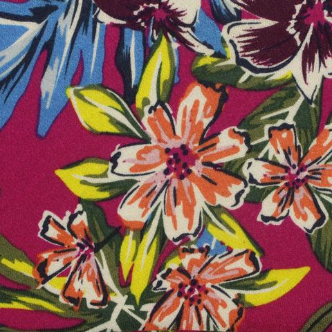 Bold Floral Viscose Stretch Linen-Look Fabric