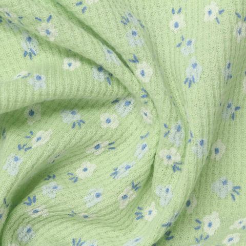 Fine Floral Polyester Cotton Waffle Knit Fabric