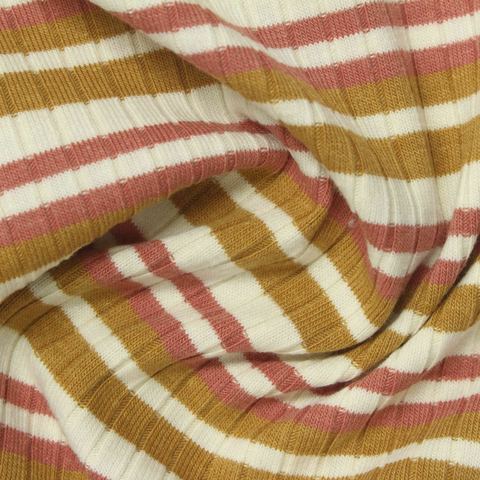 Cream Horizontal-Stripe Rib Knit, Poly-Cotton