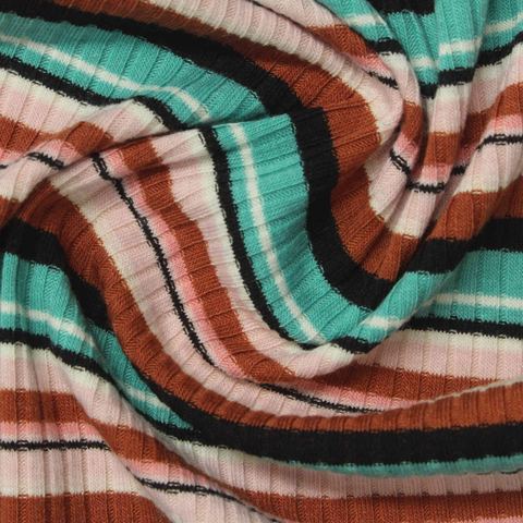 Striped Polyester Viscose Stretch Rib Knit Fabric