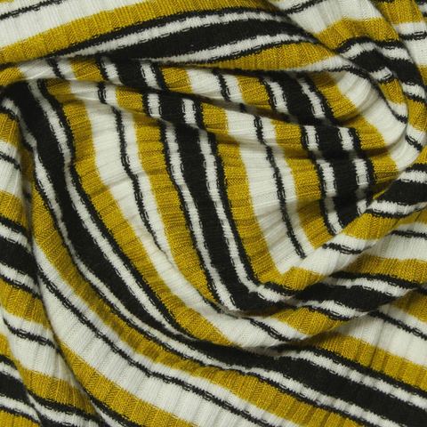 Striped Polyester Viscose Stretch Rib Knit Fabric