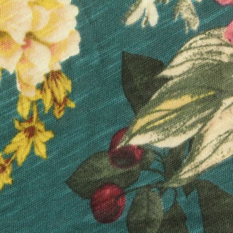 Bold Floral Slub Cotton Modal Jersey Knit Fabric