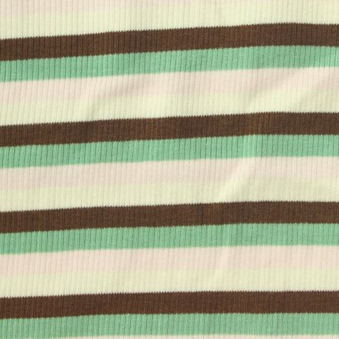 Brown Horizontal-Stripe Rib Knit, Cotton-Viscose