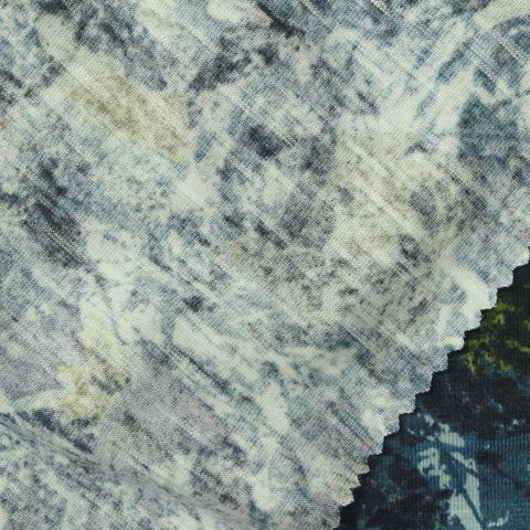 Printed Slub Polyester Stretch Jersey Knit Fabric