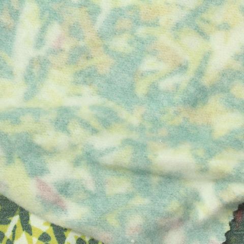 Printed Brushed Polyester Viscose Stretch French Terry Fabric