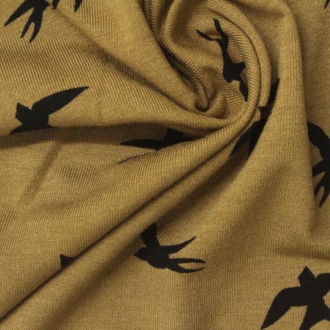 Black Bird Jersey Knit, Viscose