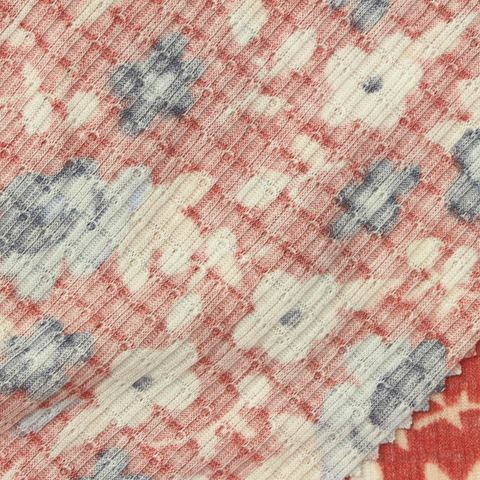 Floral Polyester Viscose Stretch Rib Knit Fabric