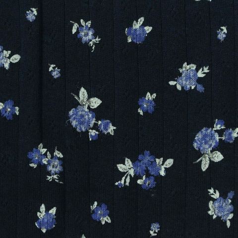 Blue Floral Rib Knit, Cotton
