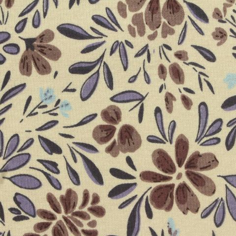 Brown Floral Velvet, Cotton-Poly