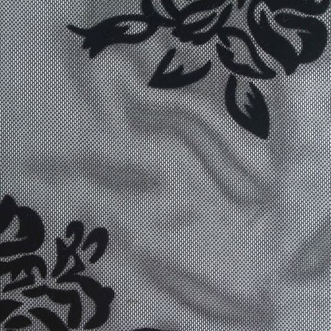 Bold Floral Flocked Polyester Stretch Mesh Fabric