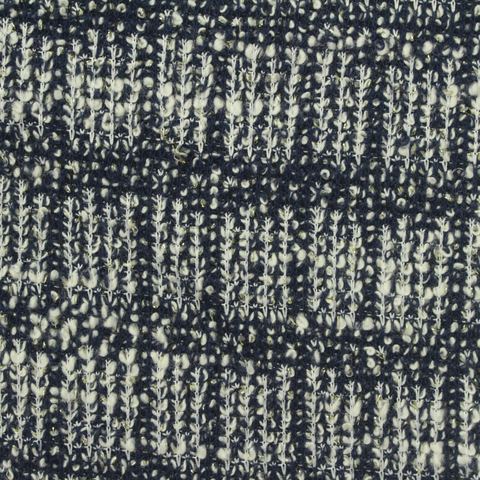 Navy Vertical-Leaf Bouclé, Cotton-Poly
