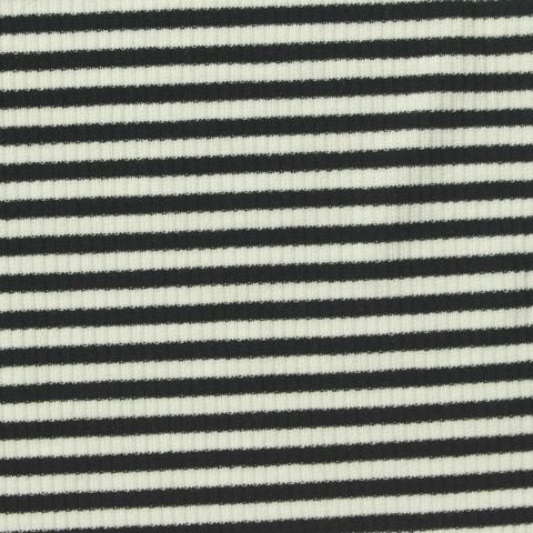 Black Horizontal-Stripe Rib Knit, Poly-Viscose