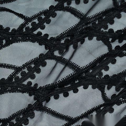 Black Wavy-Line Satin, Polyester