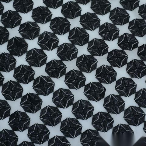 Black Geometric-Star Organza, Polyester